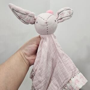 YELLOWED Pottery Barn Kids Pink Muslin Bunny Rabbit Lovey 2015 Baby Security